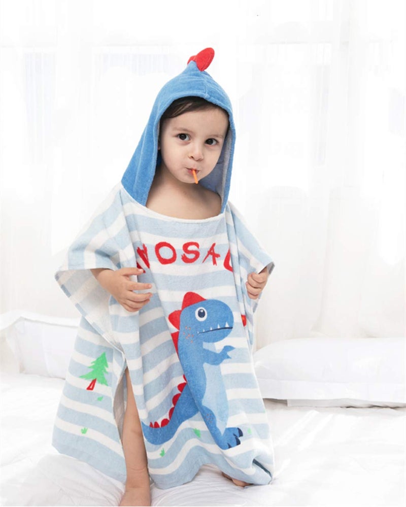 TONWHAR Kids Bath/Pool/Beach Hooded Poncho Towel-Cartoon Animal Pattern Cotton Beach Towel for Baby and Kids (Dinosaur, 1-4 Years/Height:33.4"-43.3") - Image 4